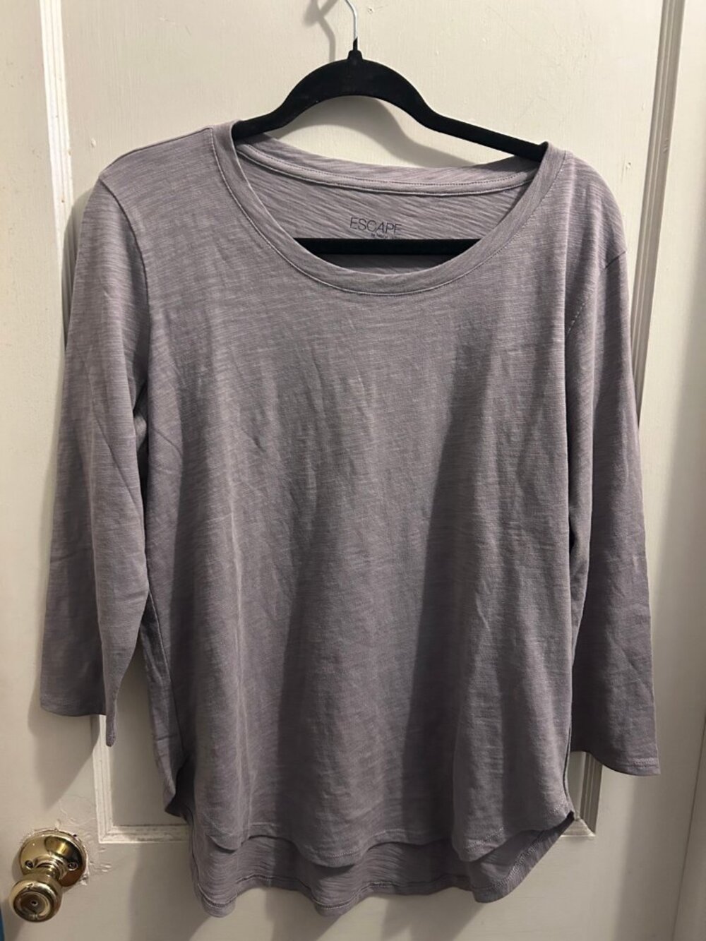 NWT Escape by Habitat Clothes Top S Fog Gray Cotton 3/4 Sleeve Style 10004